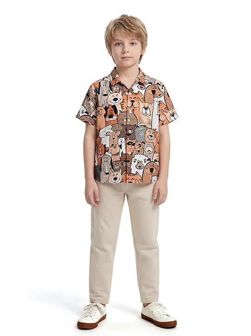 HELLCAT Boys Graphic Print Shirt with Plain Pant Set | Regular Fit